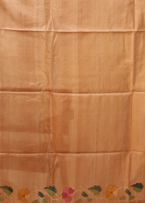 Brown Handloom Tussar Pure Silk Saree With Blouse Piece