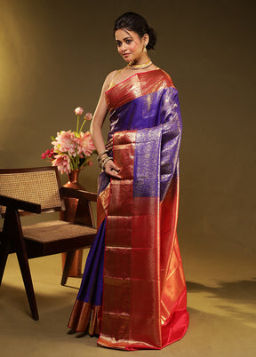 Blue Kanjivaram Silk Saree With Blouse Piece