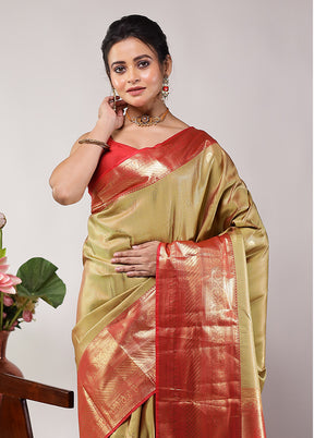 Green Kanjivaram Silk Saree With Blouse Piece