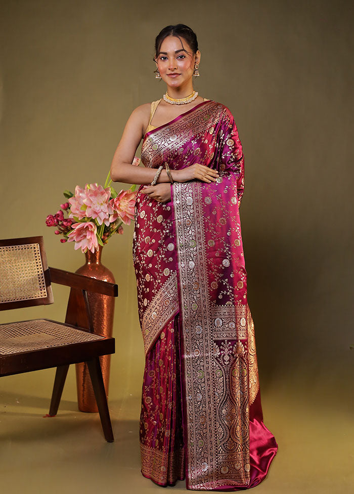 Pink Handloom Banarasi Pure Silk Saree With Blouse Piece