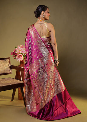 Pink Handloom Banarasi Pure Silk Saree With Blouse Piece