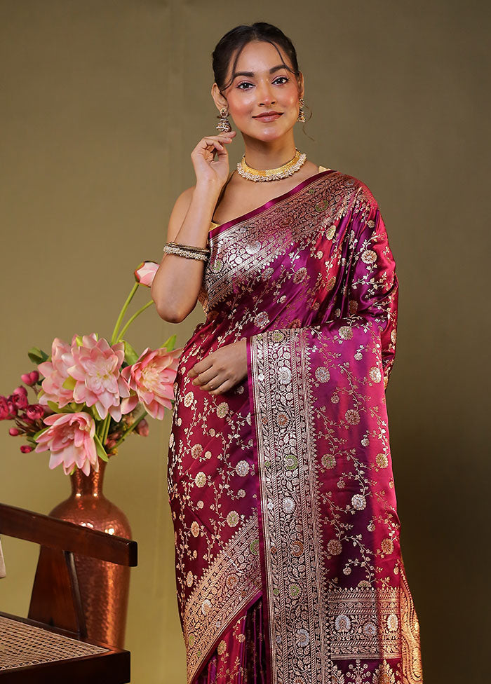 Pink Handloom Banarasi Pure Silk Saree With Blouse Piece