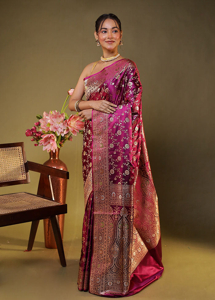 Pink Handloom Banarasi Pure Silk Saree With Blouse Piece