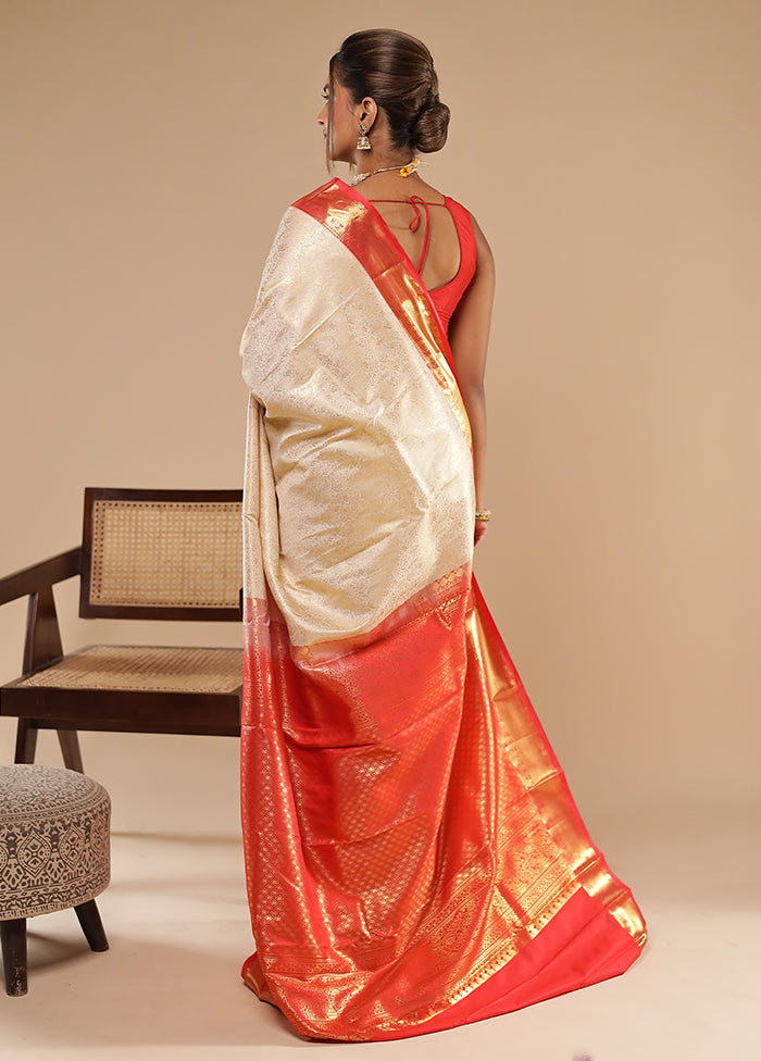 Cream Kanjivaram Silk Saree With Blouse Piece