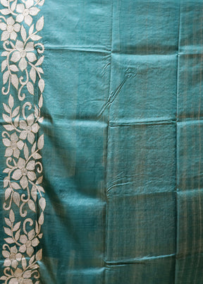Multicolor Handloom Kantha Stitch Pure Silk Saree With Blouse Piece