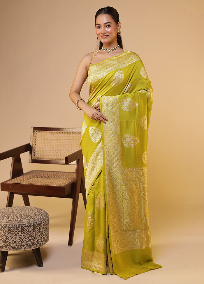 Green Handloom Pure Georgette Saree With Blouse Piece