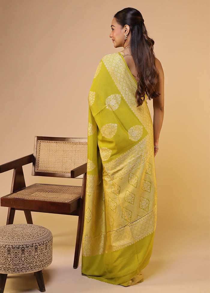 Green Handloom Pure Georgette Saree With Blouse Piece