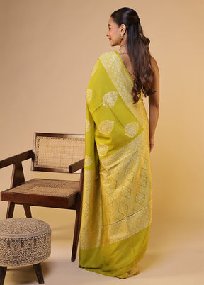 Green Handloom Pure Georgette Saree With Blouse Piece