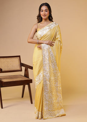 Yellow Handloom Tussar Pure Silk Saree With Blouse Piece