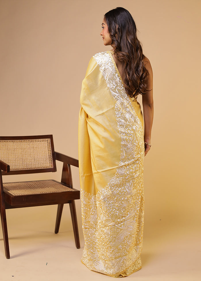 Yellow Handloom Tussar Pure Silk Saree With Blouse Piece