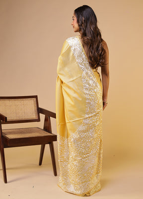 Yellow Handloom Tussar Pure Silk Saree With Blouse Piece