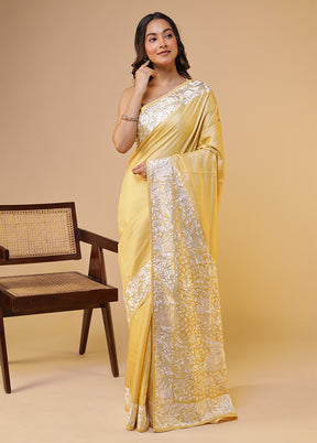 Yellow Handloom Tussar Pure Silk Saree With Blouse Piece