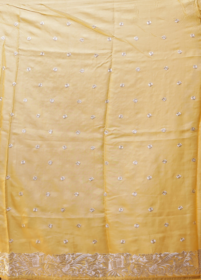 Yellow Handloom Tussar Pure Silk Saree With Blouse Piece
