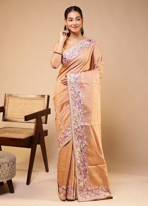 Pink Handloom Tussar Pure Silk Saree With Blouse Piece