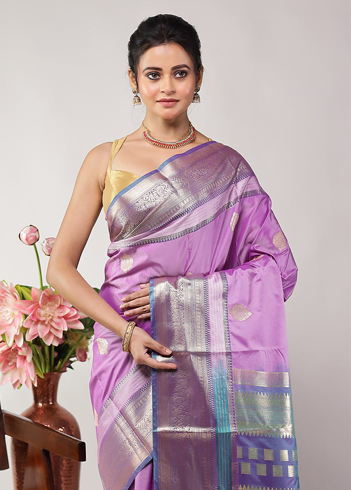 Purple Kanjivaram Silk Saree With Blouse Piece