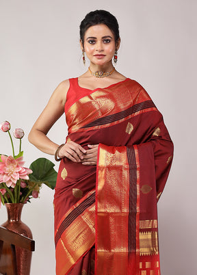 Maroon Kanjivaram Silk Saree With Blouse Piece