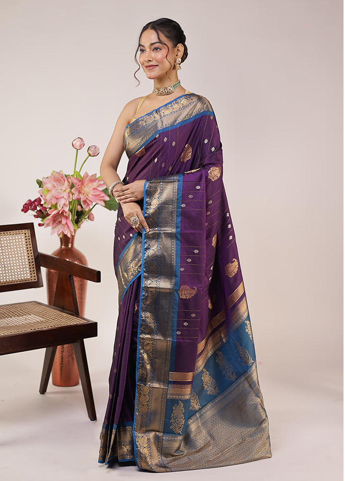 Purple Kanjivaram Silk Saree With Blouse Piece