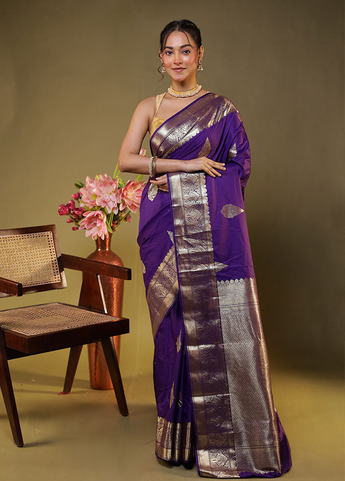 Purple Gadwal Silk Saree Without Blouse Piece