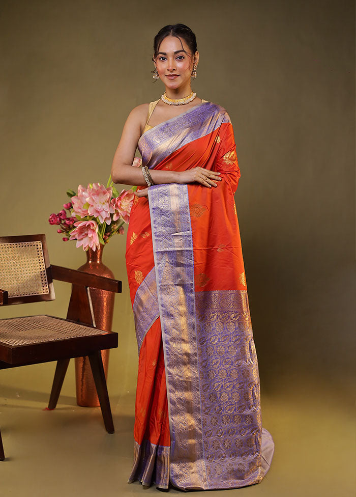 Rust Gadwal Silk Saree Without Blouse Piece