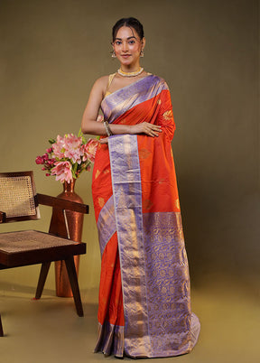 Rust Gadwal Silk Saree Without Blouse Piece
