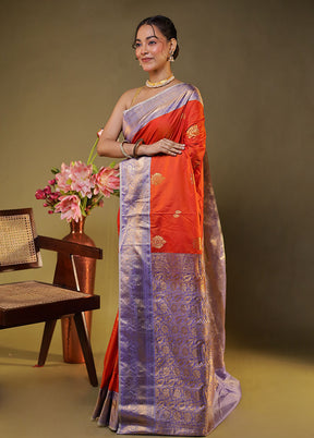 Rust Gadwal Silk Saree Without Blouse Piece