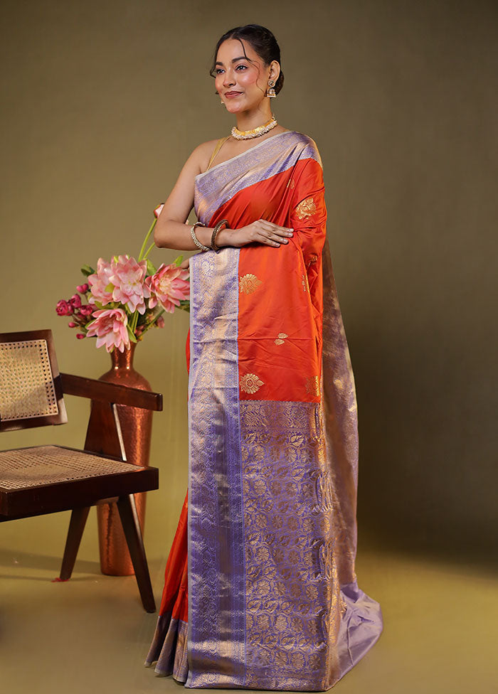 Rust Gadwal Silk Saree Without Blouse Piece
