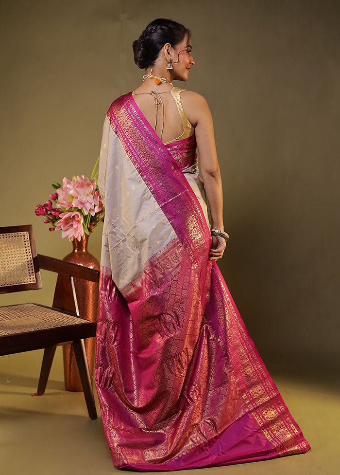 Cream Gadwal Silk Saree Without Blouse Piece