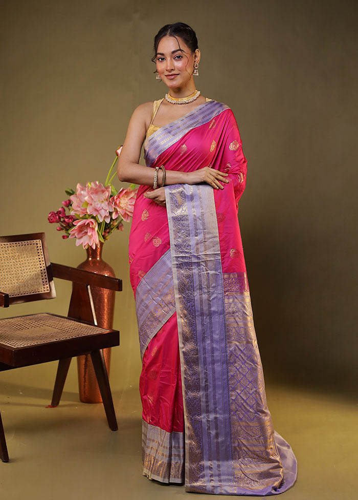 Pink Gadwal Silk Saree Without Blouse Piece