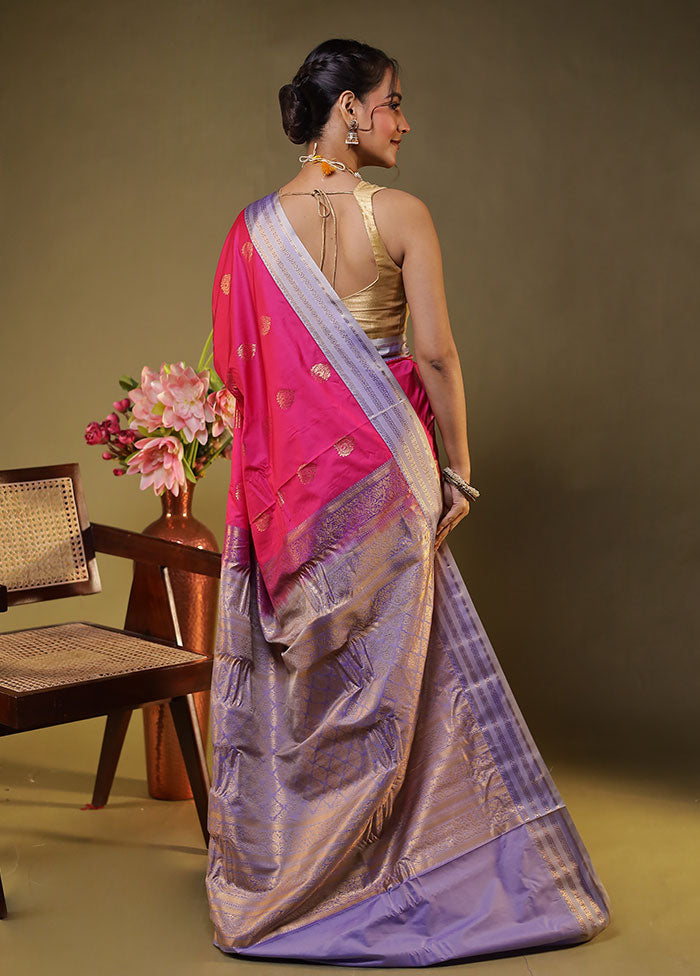 Pink Gadwal Silk Saree Without Blouse Piece