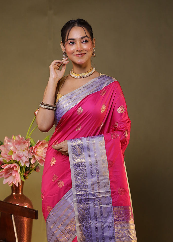 Pink Gadwal Silk Saree Without Blouse Piece