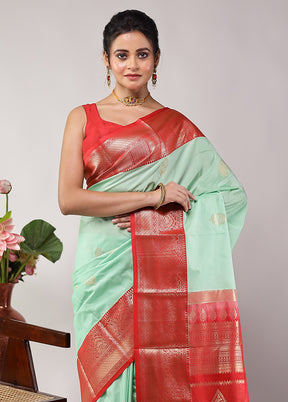 Green Kanjivaram Silk Saree With Blouse Piece
