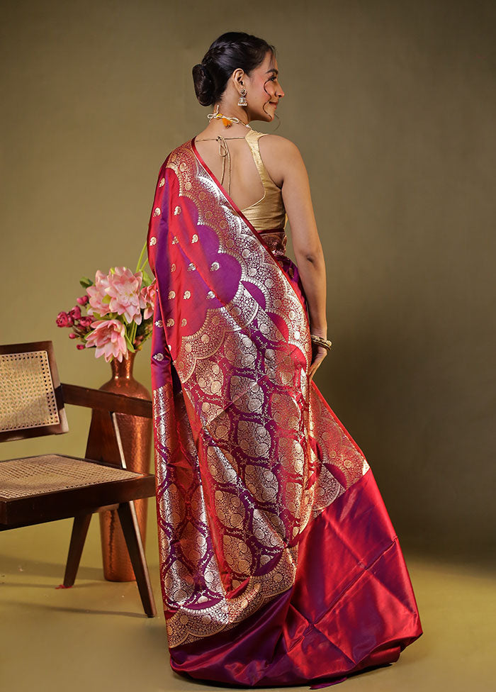 Purple Banarasi Silk Saree With Blouse Piece