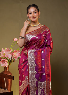 Purple Banarasi Silk Saree With Blouse Piece