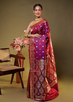 Purple Banarasi Silk Saree With Blouse Piece