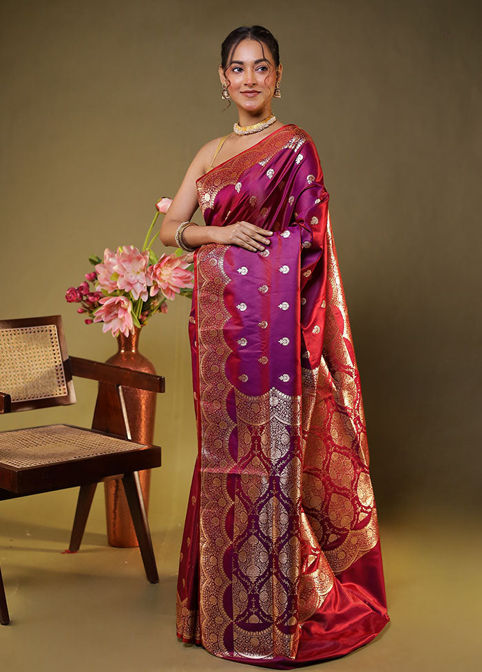 Purple Banarasi Silk Saree With Blouse Piece
