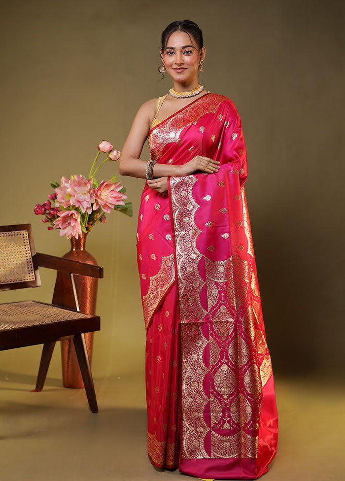 Pink Banarasi Silk Saree With Blouse Piece