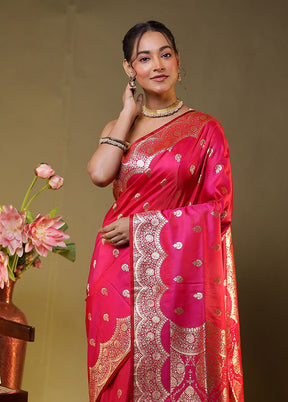 Pink Banarasi Silk Saree With Blouse Piece