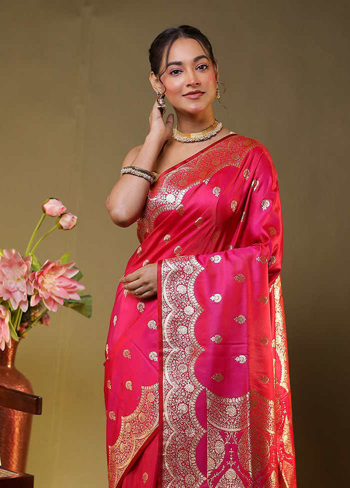 Pink Banarasi Silk Saree With Blouse Piece