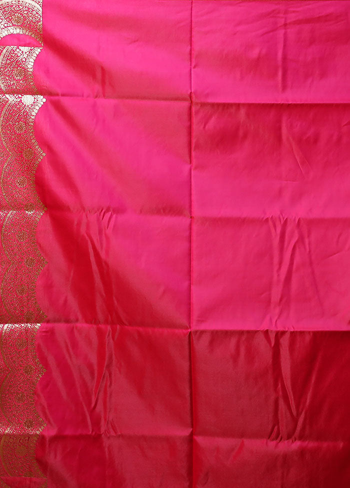 Pink Banarasi Silk Saree With Blouse Piece