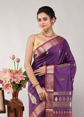 Purple Kanjivaram Silk Saree With Blouse Piece
