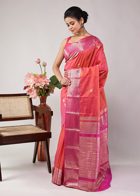 Pink Kanjivaram Silk Saree With Blouse Piece