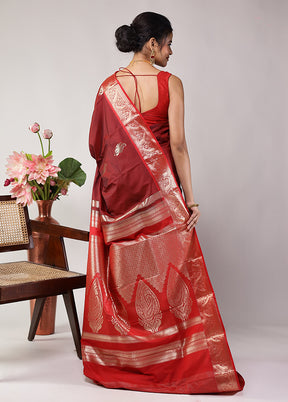 Maroon Kanjivaram Silk Saree With Blouse Piece