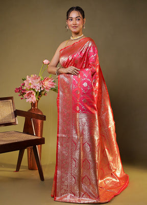 Pink Banarasi Silk Saree With Blouse Piece