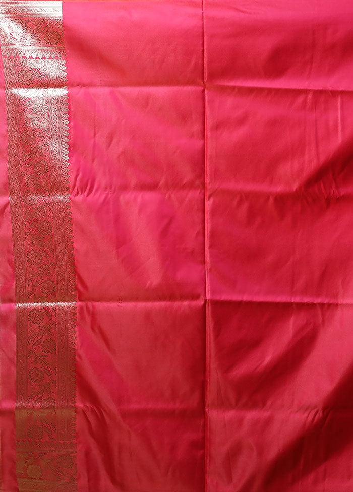 Pink Banarasi Silk Saree With Blouse Piece