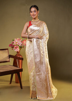 Cream Banarasi Silk Saree With Blouse Piece