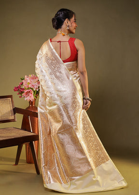 Cream Banarasi Silk Saree With Blouse Piece