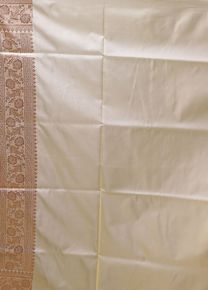 Cream Banarasi Silk Saree With Blouse Piece
