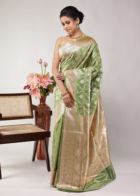 Green Banarasi Silk Saree With Blouse Piece