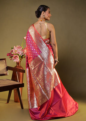 Pink Banarasi Silk Saree With Blouse Piece
