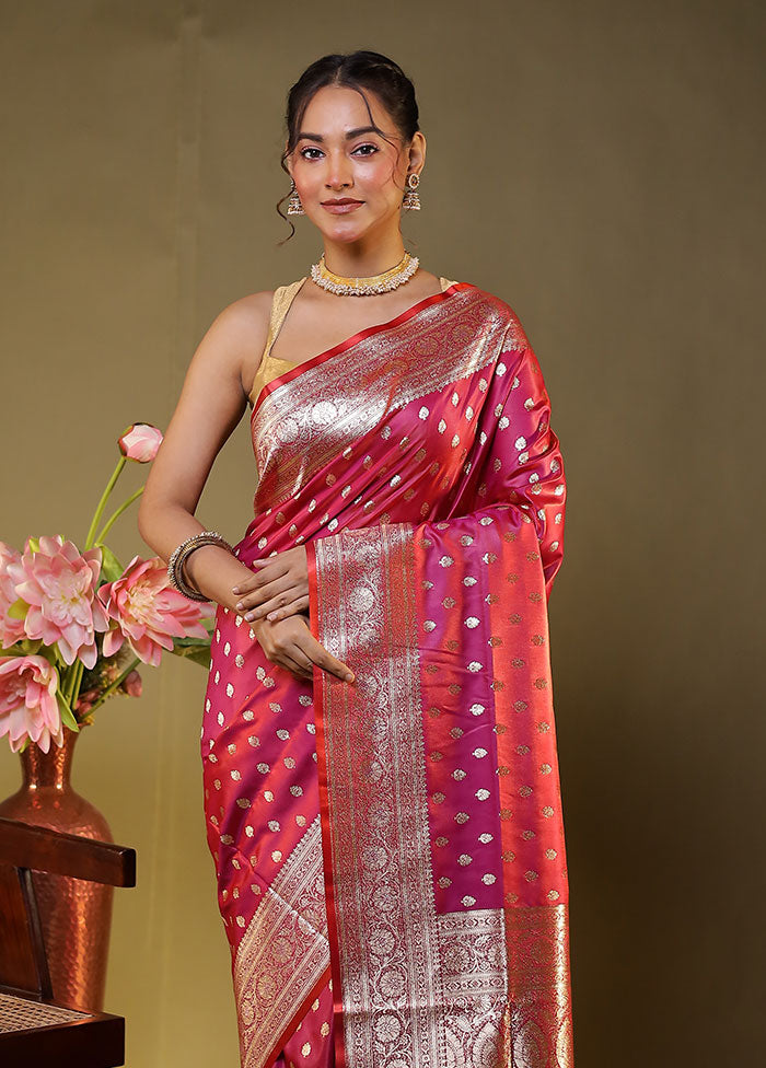 Pink Banarasi Silk Saree With Blouse Piece